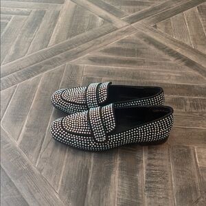 BAMBOO Black and Rhinestone Loafers